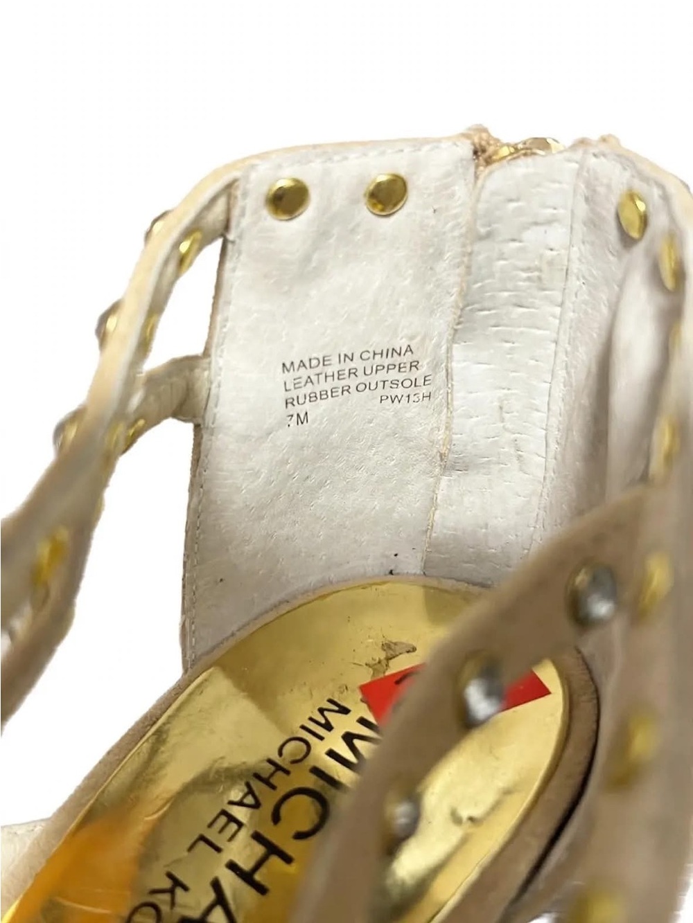 Michael Kors Gladiator Heels 7M Beige Suede Rhinestone Stiletto Sandals Back Zip - Picture 6 of 6